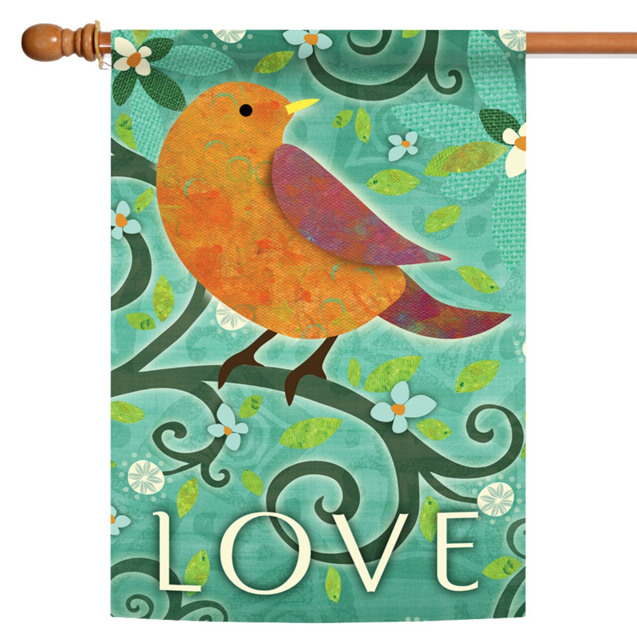 Toland Home Garden Green and Orange Bird Of Love Outdoor House Flag 28&#x22; x 40&#x22;
